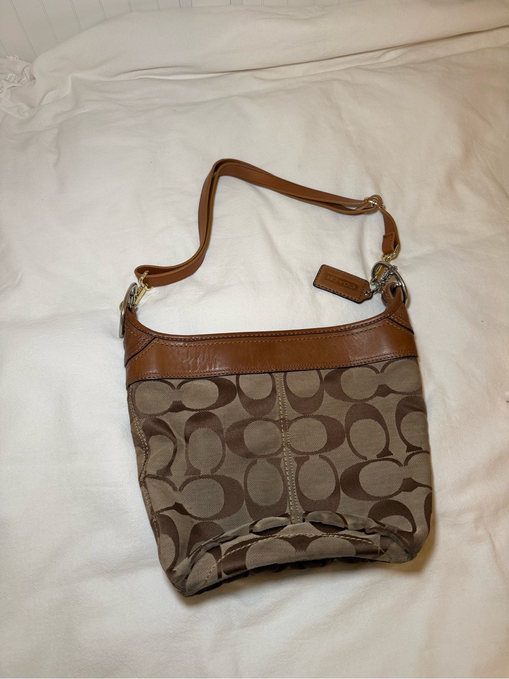 Coach Tan and Brown Signature Canvas Shoulder Bag
